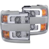 ANZO 2015-2016 Chevrolet Silverado Projector Headlights w/ Plank Style Design Chrome w/ Amber thumbnail 4