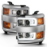 ANZO 2015-2016 Chevrolet Silverado Projector Headlights w/ Plank Style Design Chrome w/ Amber thumbnail 6