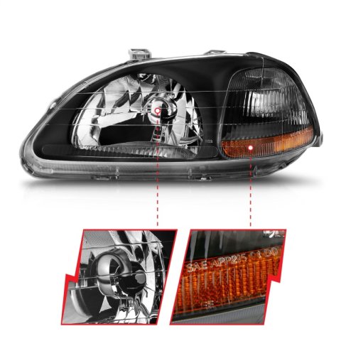 ANZO 1996-1998 Honda Civic Crystal Headlights Black thumbnail 6