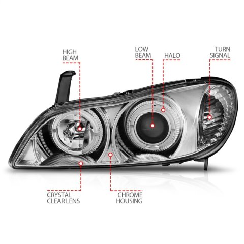 ANZO 2000-2004 Infiniti I30 Projector Headlights w/ Halo Chrome thumbnail 9