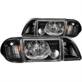 ANZO 1987-1993 Ford Mustang Crystal Headlights Black w/ Corner Lights 3pc thumbnail 1