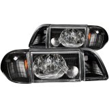 ANZO 1987-1993 Ford Mustang Crystal Headlights Black w/ Corner Lights 3pc thumbnail 3