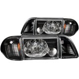 ANZO 1987-1993 Ford Mustang Crystal Headlights Black w/ Corner Lights 3pc thumbnail 4
