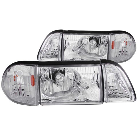 ANZO 1987-1993 Ford Mustang Crystal Headlights Chrome w/ Corner Lights 2pc thumbnail 3