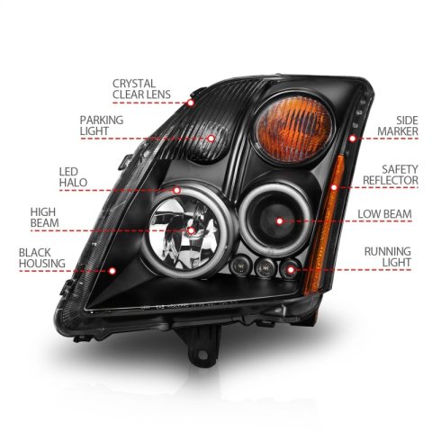 ANZO 2007-2012 Nissan Sentra Projector Headlights Black thumbnail 8