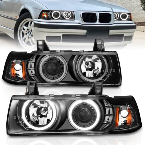 ANZO 1992-1998 BMW 3 Series E36 Projector Headlights w/ Halo Black G2 1 pc thumbnail 5