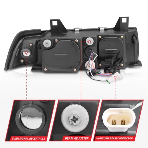 ANZO 1992-1998 BMW 3 Series E36 Projector Headlights w/ Halo Black G2 1 pc thumbnail 8
