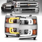 ANZO Projector Headlights 15-17 Chevrolet Silverado 2500HD / 3500HD Chrome w/ Chrome Rim thumbnail 8