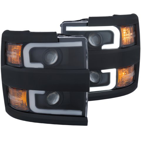 ANZO Projector Headlights With Plank Style Design Black w/Amber 15-17 Chevrolet Silverado 2500/3500 thumbnail 1