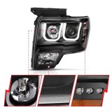 ANZO 2009-2014 Ford F-150 Projector Headlights w/ U-Bar Switchback Black w/ Amber thumbnail 1