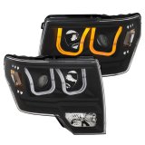 ANZO 2009-2014 Ford F-150 Projector Headlights w/ U-Bar Switchback Black w/ Amber thumbnail 3
