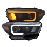 ANZO 2016-2017 Toyota Tacoma Projector Headlights w/ Plank Style Switchback Black w/ Amber w/ DRL thumbnail 1