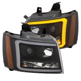 ANZO 07-14 Chevy Tahoe Projector Headlights w/ Plank Style Design Black w/ Amber thumbnail 1