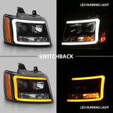 ANZO 07-14 Chevy Tahoe Projector Headlights w/ Plank Style Design Black w/ Amber thumbnail 6