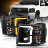 ANZO 07-13 Chevrolet Silverado 1500 Plank Style Projector Headlights Black w/ Amber thumbnail 1