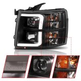 ANZO 07-13 Chevrolet Silverado 1500 Plank Style Projector Headlights Black w/ Amber thumbnail 2