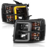 ANZO 07-13 Chevrolet Silverado 1500 Plank Style Projector Headlights Black w/ Amber thumbnail 3