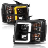 ANZO 07-13 Chevrolet Silverado 1500 Plank Style Projector Headlights Black w/ Amber thumbnail 4