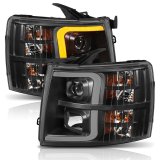 ANZO 07-13 Chevrolet Silverado 1500 Plank Style Projector Headlights Black w/ Amber thumbnail 6
