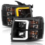 ANZO 07-13 Chevrolet Silverado 1500 Plank Style Projector Headlights Black w/ Amber thumbnail 7