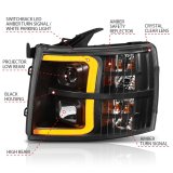 ANZO 07-13 Chevrolet Silverado 1500 Plank Style Projector Headlights Black w/ Amber thumbnail 8
