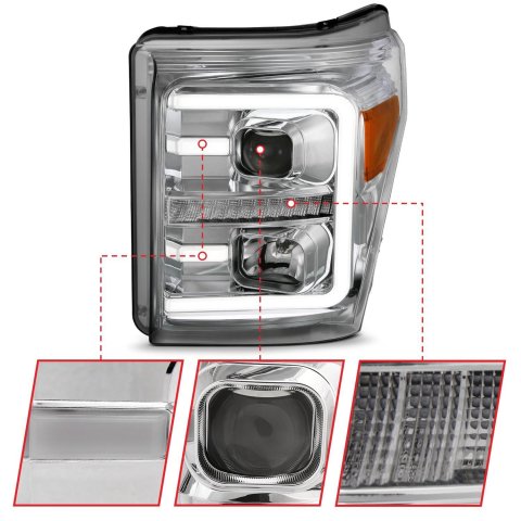 ANZO 11-16 Ford F-250/F-350/F-450 Projector Headlights w/ Plank Style Switchback Chrome w/Amber thumbnail 1