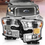 ANZO 15-17 Ford F-150 Proj Headlights w/ Plank Style Design Chrome w/ Amber Sequential Turn Signal thumbnail 1