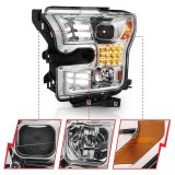 ANZO 15-17 Ford F-150 Proj Headlights w/ Plank Style Design Chrome w/ Amber Sequential Turn Signal thumbnail 2