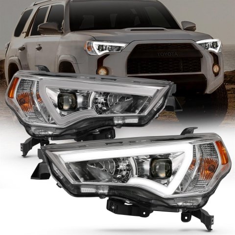 ANZO 14-18 Toyota 4 Runner Plank Style Projector Headlights Chrome w/ Amber thumbnail 1