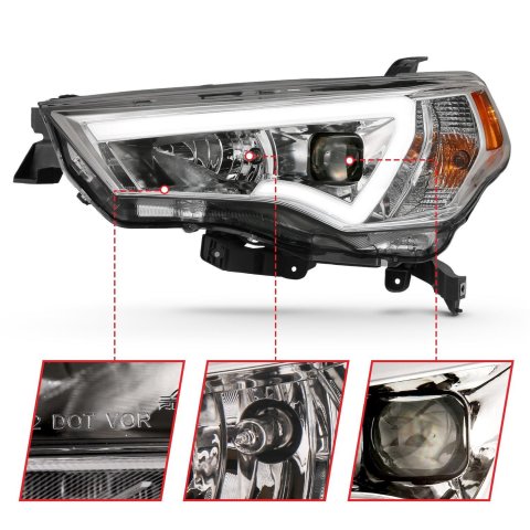 ANZO 14-18 Toyota 4 Runner Plank Style Projector Headlights Chrome w/ Amber thumbnail 3