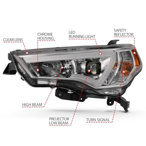 ANZO 14-18 Toyota 4 Runner Plank Style Projector Headlights Chrome w/ Amber thumbnail 5