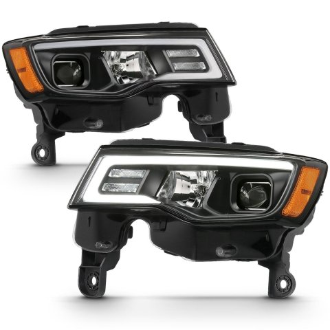 ANZO 2017-2018 Jeep Grand Cherokee Projector Headlights w/ Plank Style Switchback - Black w/ Amber thumbnail 1