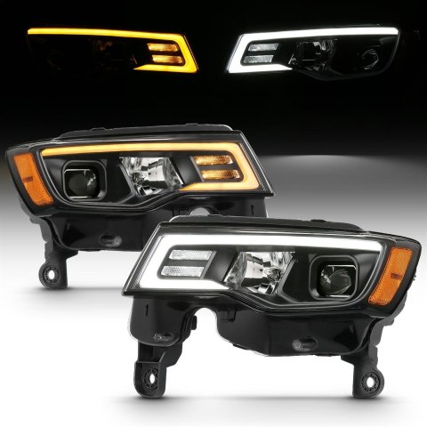ANZO 2017-2018 Jeep Grand Cherokee Projector Headlights w/ Plank Style Switchback - Black w/ Amber thumbnail 2