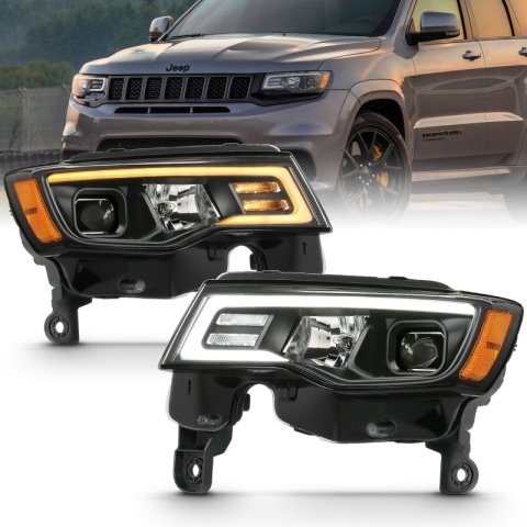 ANZO 2017-2018 Jeep Grand Cherokee Projector Headlights w/ Plank Style Switchback - Black w/ Amber thumbnail 3