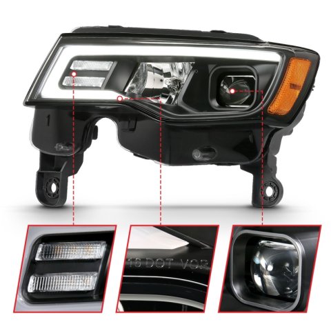 ANZO 2017-2018 Jeep Grand Cherokee Projector Headlights w/ Plank Style Switchback - Black w/ Amber thumbnail 6