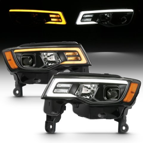 ANZO 2017-2018 Jeep Grand Cherokee Projector Headlights w/ Plank Style Switchback - Black w/ Amber thumbnail 7