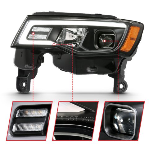 ANZO 2017-2018 Jeep Grand Cherokee Projector Headlights w/ Plank Style Switchback - Black w/ Amber thumbnail 9