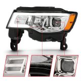 ANZO 2017-2018 Jeep Grand Cherokee Projector Headlights w/ Plank Style Switchback - Chrome w/ Amber thumbnail 1
