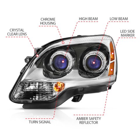 ANZO 2007-2008 GMC Acadia Crystal Headlight Chrome Amber(OE) thumbnail 9
