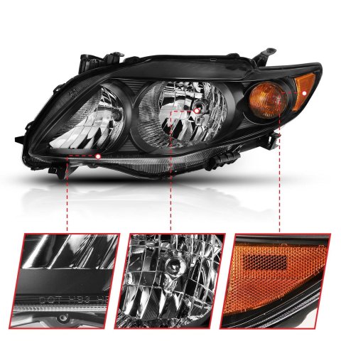 ANZO 2009-2010 Toyota Corolla Crystal Headlight Black Amber