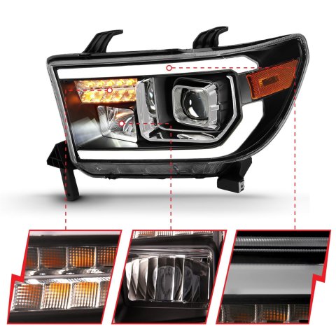 ANZO 2007-2014 Toyota Tundra Projector Light Bar H.L Black Amber(Led High Beam) (Halogen Version) thumbnail 2
