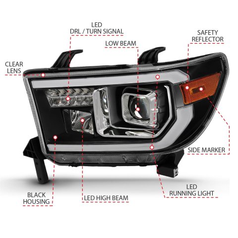 ANZO 2007-2014 Toyota Tundra Projector Light Bar H.L Black Amber(Led High Beam) (Halogen Version) thumbnail 4