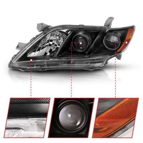 ANZO 2007-2009 Toyota Camry Projector Headlight Black Amber thumbnail 1