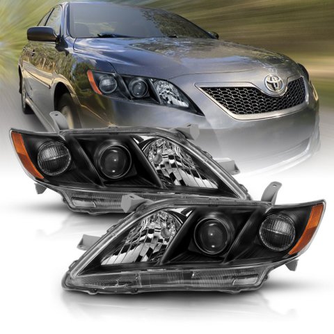 ANZO 2007-2009 Toyota Camry Projector Headlight Black Amber thumbnail 4