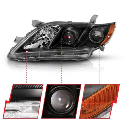 ANZO 2007-2009 Toyota Camry Projector Headlight Black Amber thumbnail 5