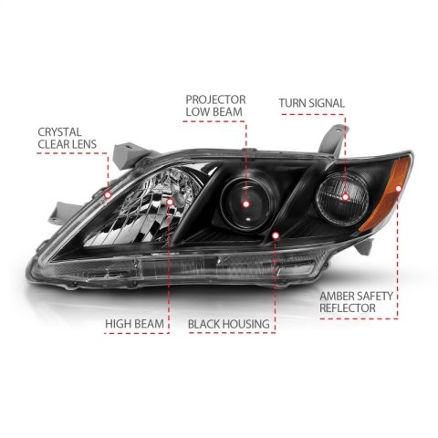 ANZO 2007-2009 Toyota Camry Projector Headlight Black Amber thumbnail 7