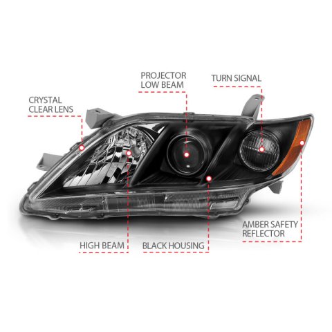ANZO 2007-2009 Toyota Camry Projector Headlight Black Amber thumbnail 9
