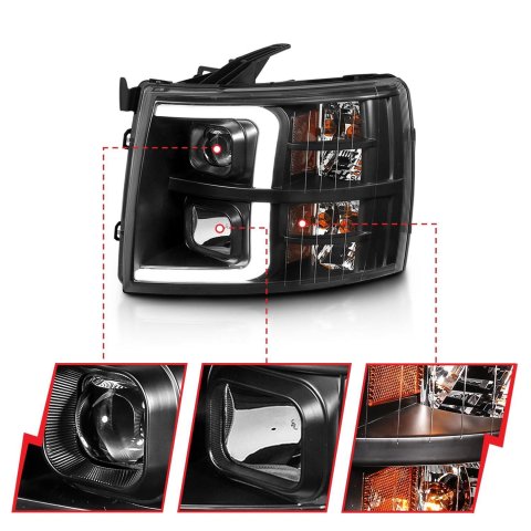 ANZO 07-13 Chevrolet Silverado 3500 Projector Headlights - Black Amber thumbnail 2