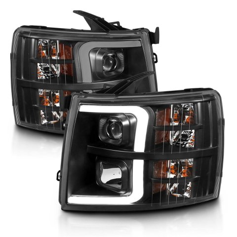 ANZO 07-13 Chevrolet Silverado 3500 Projector Headlights - Black Amber thumbnail 3