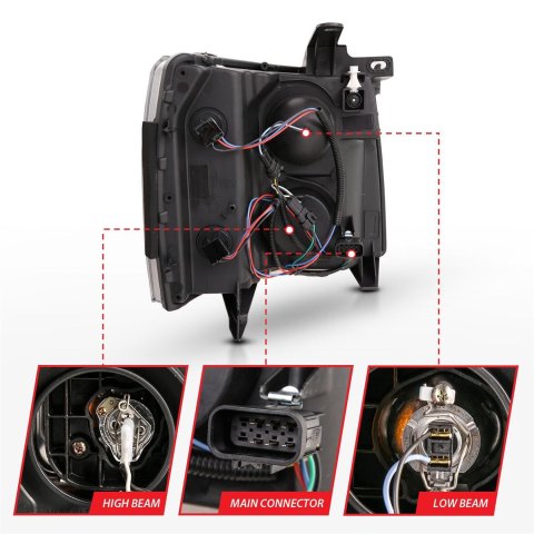 ANZO 07-13 Chevrolet Silverado 3500 Projector Headlights - Black Amber thumbnail 4